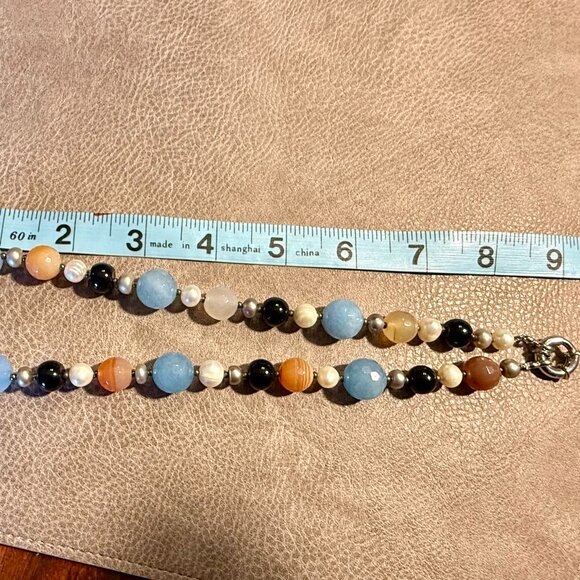 Genuine semi-precious beads & pearl silver necklace 18 inch handmade in Italy - Picture 3 of 8